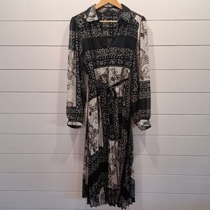 NWT Haver London Long Sleeved Pleated Skirt Midi Boho Paisley Patchwork Dress L